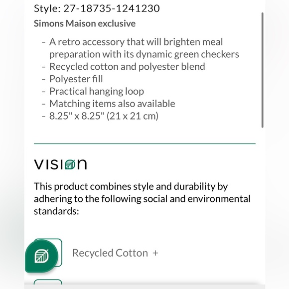 FWP Set of retro green gingham check plaid oven mitt and potholder - Picture 7 of 8